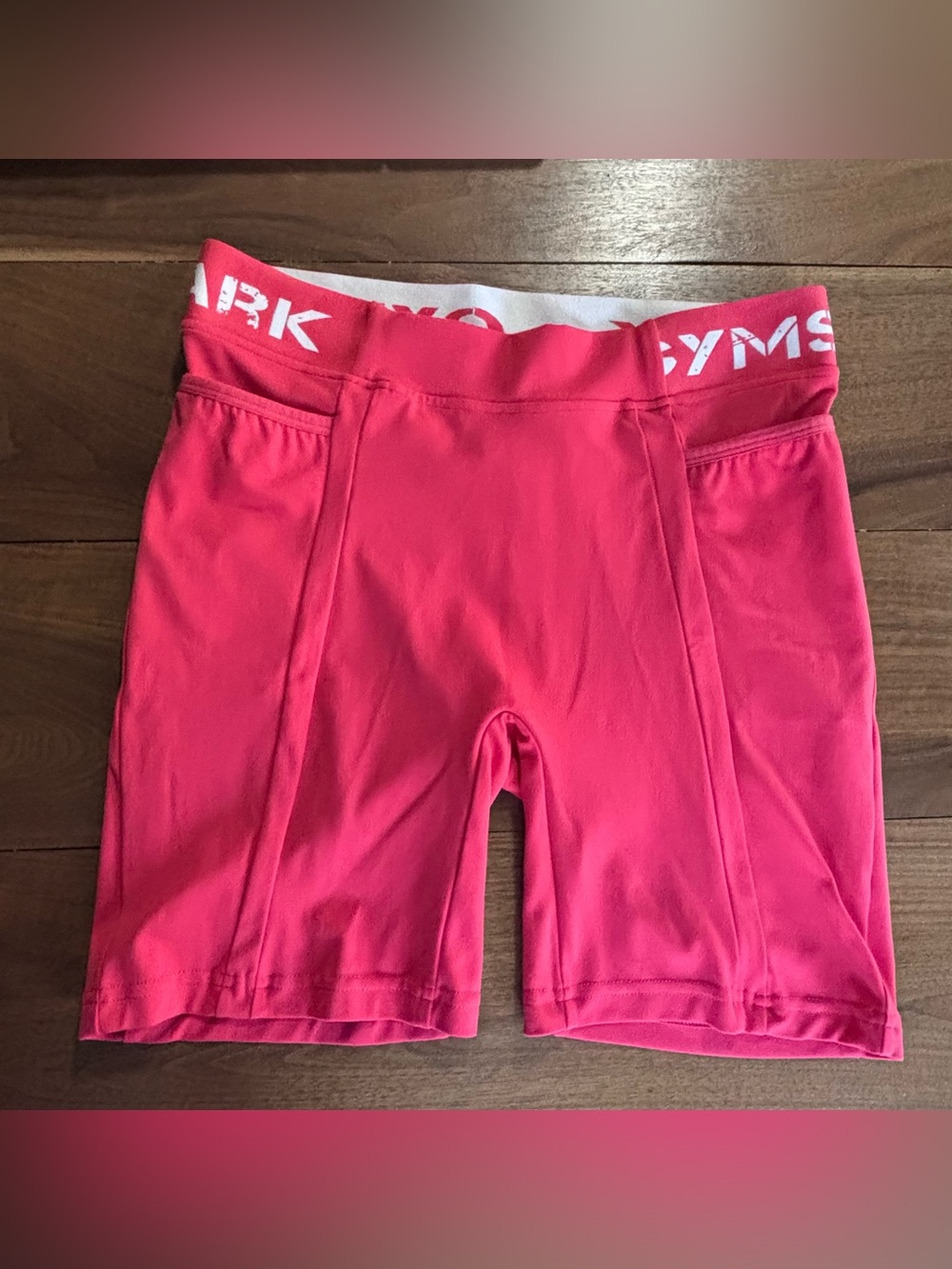 Gymshark Red Spell Out Waistband Elastic Pull On Bike Running Short M Coral Red